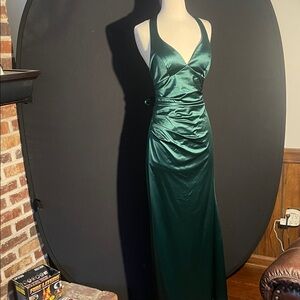 B Darlin Teal Backless Satin Dress